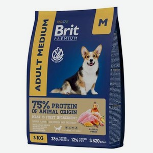 Корм для собак Brit 3кг Premium Dog Adult Medium для средних пород с курицей