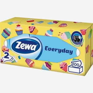 Салфетки бумажные Zewa Everyday косметические, 2 слоя, 100 шт., 228x115x53 мм 