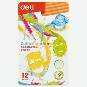 Карандаши Deli Color Emotion EC00205 EC00205, липа, 12 цв., коробка металлическая