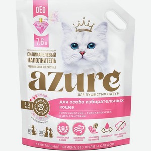 Azure впитывающий силикагелевый наполнитель, для избирательных кошек, гигиенический, с део-гранулами (15,2 л)