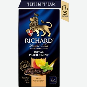 Чай черный Richard Royal Peach & Mint, ароматизированный, 25 сашет, 42.5 г