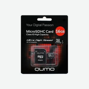 Карта памяти Qumo microsdhc 16Gb Class 10 + SD адаптер (QM16GMICSDHC10)