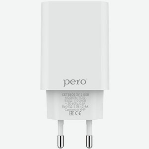 Сетевое зарядное устройство PERO TC02 2USB 3.4A белый