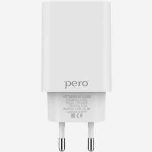 Сетевое зарядное устройство PERO TC02 2USB 2.1A белый