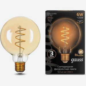 Лампа LED GAUSS E27, шар, 6Вт, G95, одна шт. [105802007]