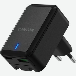 Сетевое зарядное устройство Canyon H-20T, USB-C + USB-A, 20Вт, 3A, черный [cns-cha20b]