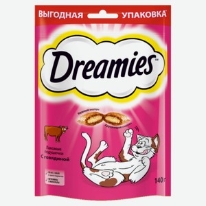Лакомство для кошек Dreamies подушечки с говядиной, 140 г