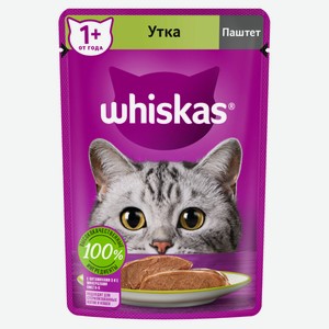 Влажный корм для кошек Whiskas паштет с уткой, 75 г