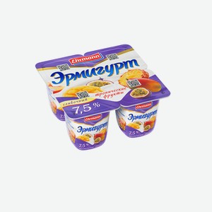 Продукт йогуртный Эрмигурт Сливочный с тропическими фруктами, 7.5%, 115 г