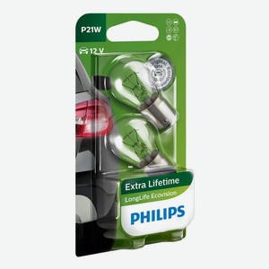 Лампы автомобильные Philips LongLife EcoVision P21W 12В 21Вт стандартные для салона и сигнальные 12498LLECOB2