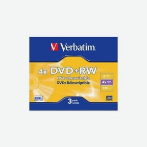 Оптический диск DVD+RW Verbatim 4.7ГБ 4x, 3шт., slim case [43636]