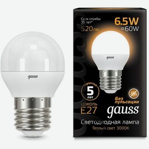 Упаковка ламп LED GAUSS E27, шар, 6.5Вт, 10 шт. [105102107]