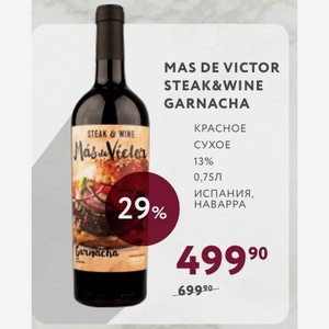 Вино Mas De Victor Steak&wine Garnacha Красное Сухое 13% 0,75л Испания, Наварра
