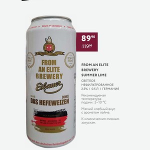 Пиво From An Elite Brewery Summer Lime Светлое Нефильтрованное 2.5% 0.5 Л Германия