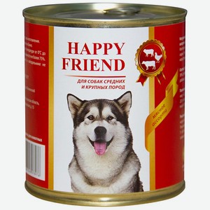 Влажный корм для средних и крупных пород собак Happy Friend Мясное ассорти 750 г