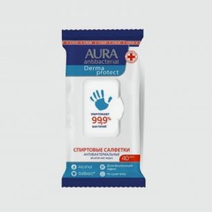 Влажные салфетки антибактериальные спиртовые AURA Derma Protect 40 шт