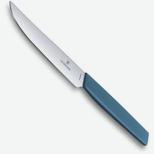 Нож кухонный Victorinox Swiss Modern, столовый, для стейка, 120мм, заточка прямая, стальной, синий [6.9006.122]