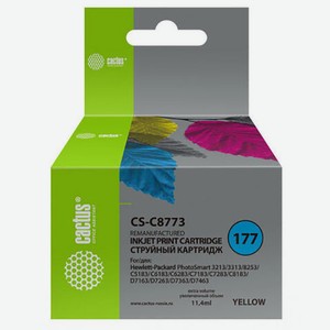 Картридж струйный CS-C8773 желтый для №177 HP PhotoSmart 3213/3313/8253/C5183/C6183/D7463 (11,4ml) Cactus