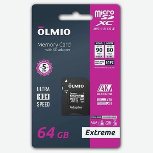Карта памяти OLMIO microsdxc 64GB UHS-I U3 V30 c адаптером