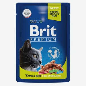 Корм стерилизованных для кошек Brit ягненок и говядина в соусе, 85 г