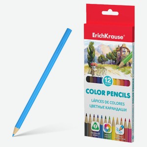Цветные карандаши ErichKrause трехгранные, 12 цветов