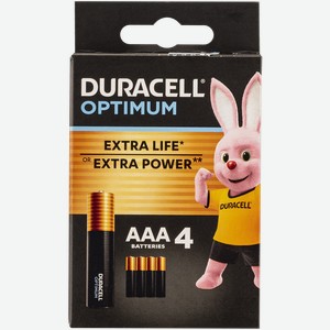Батарейка ААА ЛР03 1,5 вольт Дюраселл Оптимум Дюраселл к/у, 4 шт
