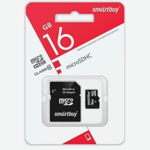 Карта памяти SmartBuy microsdhc 16GB Class10 LE + адаптер (SB16GBSDCL10-01LE)