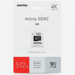 Карта памяти SmartBuy micro SDXC 512Gb Pro UHS-I U3 + ADP (90/70 Mb/s)