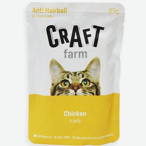 Влажный корм для кошек Craft Farm Anti Hairball курица в желе 85 г