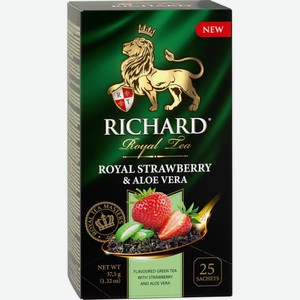 Чай зеленый RICHARD Royal Strawberry & Aloe Vera арома к/уп, Россия, 25 пак