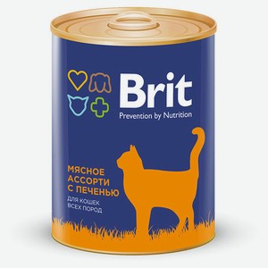 Консервированный корм для кошек Brit мясное ассорти с печенью, 340 г