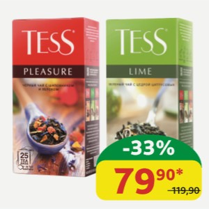 Чай чёрный/зелёный Tess Pleasure; Lime 37,5 гр (25 пак.*1,5 гр)
