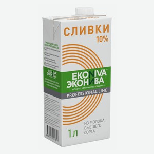 Сливки ЭкоНива Professional Line ультрапастеризованные 10%, 1 л, тетрапак