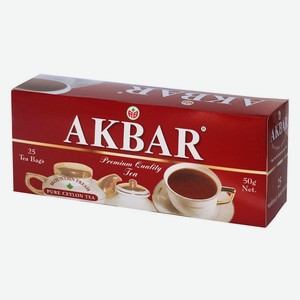 Чай черный АКБАР Красно-белая серия байховый цейлонский в пакетиках, 25х2 г