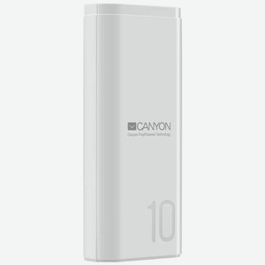 Внешний аккумулятор Canyon PB-103 с дополнительным Type-C входом 10000 мАч IN 5V / 2A Micro USB/Type-C) OUT 5V-21A USB) Smart IC белый