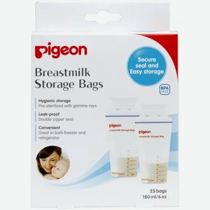 Pigeon Пакеты для заморозки и хранения грудного молока 180 мл, одноразового применения, 25 шт.