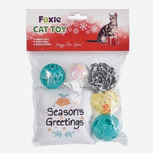 Игрушка для кошек Foxie Набор Новогодние мячики и подушечка с кошачьей мятой 6шт