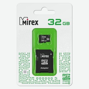 Карта памяти Mirex microsdhc 32Gb Class 10 + SD adapter (13613-AD10SD32)