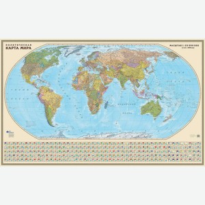 Карта мира настенная политическая масштаб 1:23 000 000, 175х110 см