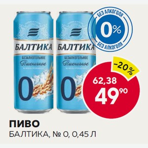 Пиво Балтика, № 0, 0,45 Л