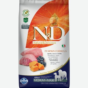 Farmina N&D сухой корм для взрослых собак средних и крупных пород, беззерновой, ягненок, черника и тыква (12 кг)