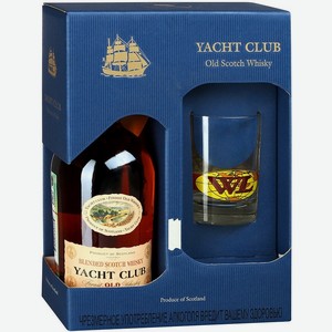 Виски  Яхт Клуб , в подарочной коробке со стаканом, 700 мл