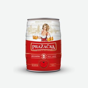 Пиво Пражечка светлое пастеризованное фильтрованное 4% 5л ж/б Госселайн (Чехия)