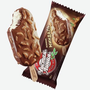 Мороженое ЧИСТАЯ ЛИНИЯ эскимо, с миндалем, ванильный в шоколадной глазури, 0.08кг