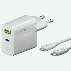 Сетевое зарядное устройство Deppa PD/QC 3.0 20W+кабель USB-C-Lightning (MFI) 1.2м