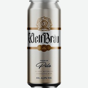 Пиво WelfBrau Premium светлое фильтрованное пастеризованное 4.3% 500мл