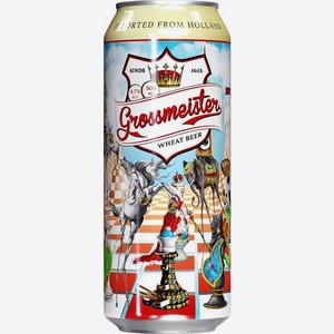 Пиво Grossmeister светлое нефильтрованное 4.7% 500мл