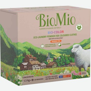 Стиральный порошок для цветного и детского белья гипоаллергенный BioMio Bio-color экологичный с экстрактом хлопка, 1,5 кг