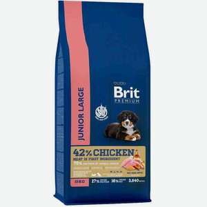 Корм для молодых собак крупных пород Brit Premium Курица и 5 трав, 15 кг