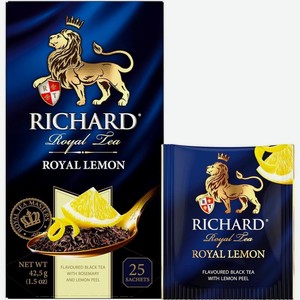 Чай черный Richard Royal Lemon байховый, 25 сашетов, 42,5 г